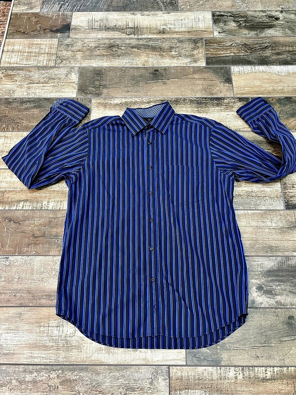 Bugatchi Uomo Men's Striped Dress Shirt Blue Size Large Like New